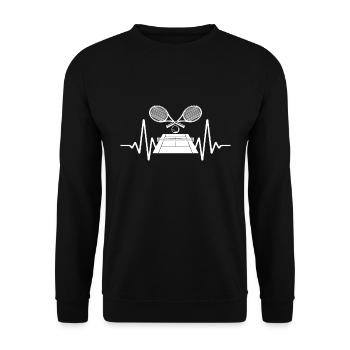 Herzschlag Tennis Tennisspieler - Unisex Pullover - Schwarz - Vorne - Alina (178cm) & Michal (187cm)