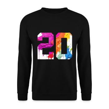 FARBIG NUMMER 20 BUNT 20. GEBURTSTAG - Unisex Pullover - Schwarz - Vorne - Alina (178cm) & Michal (187cm)