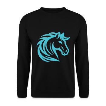 Blaues Pferd Design für den Pferde & Reitsport Fan - Unisex Pullover - Schwarz - Vorne - Alina (178cm) & Michal (187cm)
