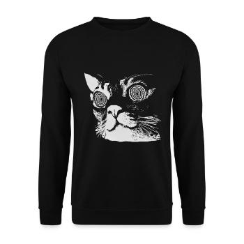 Stylische Katzenkopf-Silhouette - Unisex Pullover - Schwarz - Vorne - Alina (178cm) & Michal (187cm)