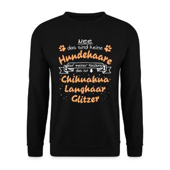 Hundeglitzer Chihuahua Langhaar - Unisex Pullover - Schwarz - Vorne - Alina (178cm) & Michal (187cm)