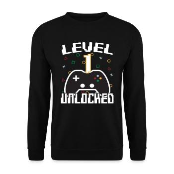 Level 1 unlocked Gamer Gift Idea - Unisex Sweatshirt - black - Front - Alina (178cm) & Michal (187cm)