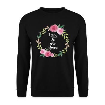 Lesen ist wie atmen - cooler Bücher Spruch Schule - Unisex Pullover - Schwarz - Vorne - Alina (178cm) & Michal (187cm)