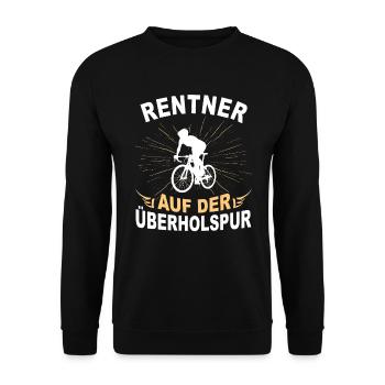 Rentner Ruhestand Fahrrad Überholspur Geschenk - Unisex Pullover - Schwarz - Vorne - Alina (178cm) & Michal (187cm)