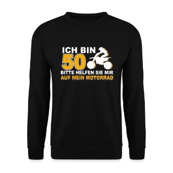 Ich bin 50 Jahre Motorrad 50 Geburtstag Geschenk - Unisex Pullover - Schwarz - Vorne - Alina (178cm) & Michal (187cm)