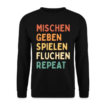 mischen geben spielen fluchen repeat - Unisex Pullover - Schwarz - Vorne - Alina (178cm) & Michal (187cm)