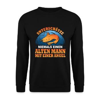 Angler Alter Mann Geschenk Fischen Fischer Angeln - Unisex Pullover - Schwarz - Vorne - Alina (178cm) & Michal (187cm)