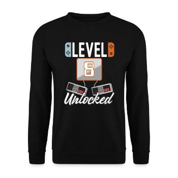 Niveau 8. Idée cadeau de joueur débloquée - Sweat-shirt Unisexe - noir - Devant - Alina (178cm) & Michal (187cm)