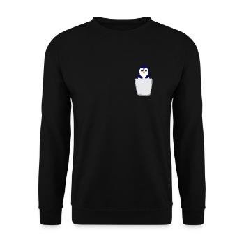 Pinguin in Brusttasche Pinguin in Tasche - Unisex Pullover - Schwarz - Vorne - Alina (178cm) & Michal (187cm)