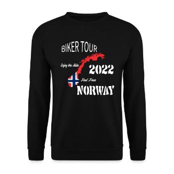 Biker Tour 2022 Norwegen Motorrad Reise Urlaub - Unisex Pullover - Schwarz - Vorne - Alina (178cm) & Michal (187cm)