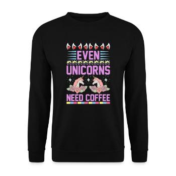 Licorne Même les licornes ont besoin de café - Sweat-shirt Unisexe - noir - Devant - Alina (178cm) & Michal (187cm)