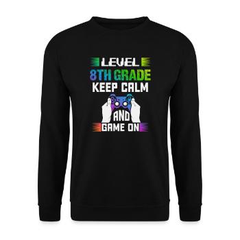 Level 8TH GRADE keep calm and game on - Unisex Sweatshirt - black - Front - Alina (178cm) & Michal (187cm)