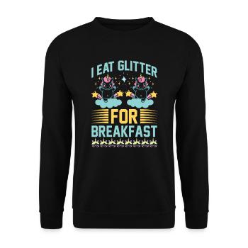 Ich esse Glitzer zum Frühstück Unicorn - Unisex Pullover - Schwarz - Vorne - Alina (178cm) & Michal (187cm)