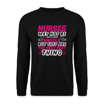 Krankenschwestern sind keine Engel - Unisex Pullover - Schwarz - Vorne - Alina (178cm) & Michal (187cm)
