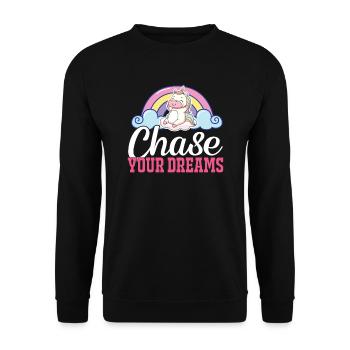 Verfolge deine Träume Unicorn - Unisex Pullover - Schwarz - Vorne - Alina (178cm) & Michal (187cm)