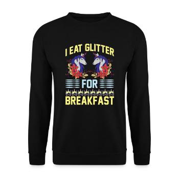 Ich esse Glitzer zum Frühstück Unicorn - Unisex Pullover - Schwarz - Vorne - Alina (178cm) & Michal (187cm)
