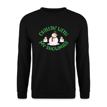 Chillin' mit meinen Snowmies Norweger Muster - Unisex Pullover - Schwarz - Vorne - Alina (178cm) & Michal (187cm)
