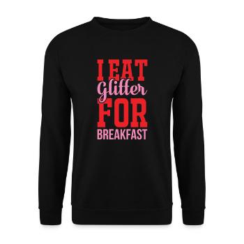 Ich esse Glitzer zum Frühstück Unicorn - Unisex Pullover - Schwarz - Vorne - Alina (178cm) & Michal (187cm)