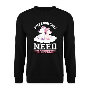 Alle Einhörner brauchen Kaffee Unicorn - Unisex Pullover - Schwarz - Vorne - Alina (178cm) & Michal (187cm)
