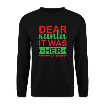 Lieber Weihnachtsmann sie war es Ugly Christmas - Unisex Pullover - Schwarz - Vorne - Alina (178cm) & Michal (187cm)
