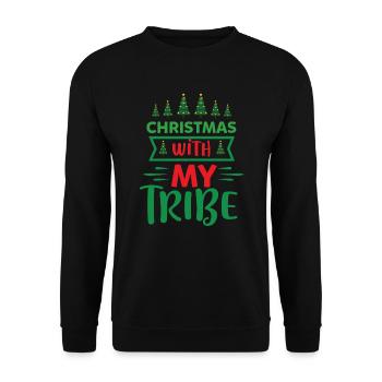 Ugly Christmas Weihnachten ist mein Tribe Sprüche - Unisex Pullover - Schwarz - Vorne - Alina (178cm) & Michal (187cm)