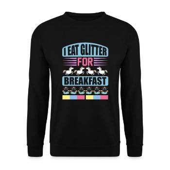 Ich esse Glitzer zum Frühstück Unicorn - Unisex Pullover - Schwarz - Vorne - Alina (178cm) & Michal (187cm)