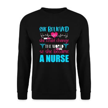 Nurse changes the world - Unisex Sweatshirt - black - Front - Alina (178cm) & Michal (187cm)