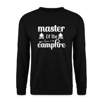 Meister des Lagerfeuers Wandershirt - Unisex Pullover - Schwarz - Vorne - Alina (178cm) & Michal (187cm)