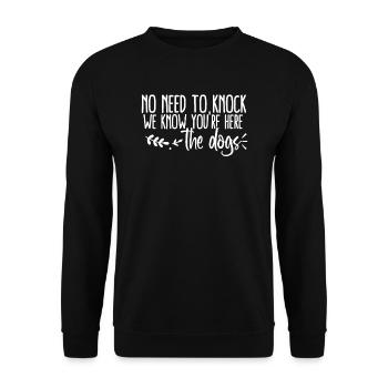 Klopfen ist nicht nötig, Hunde - Unisex Pullover - Schwarz - Vorne - Alina (178cm) & Michal (187cm)