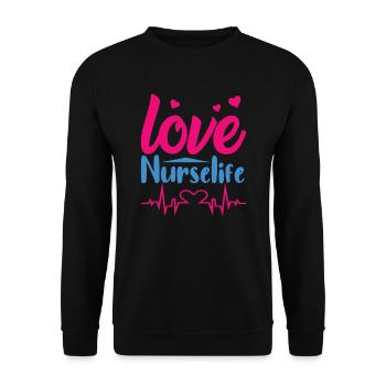 KRANKENSCHWESTER Love Nurse Life - Unisex Pullover - Schwarz - Vorne - Alina (178cm) & Michal (187cm)