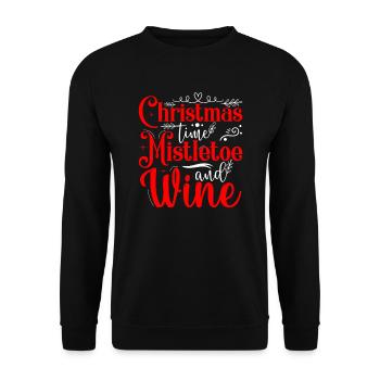 Weihnachtszeit Mistelzweig und Wein Norwegermuster - Unisex Pullover - Schwarz - Vorne - Alina (178cm) & Michal (187cm)