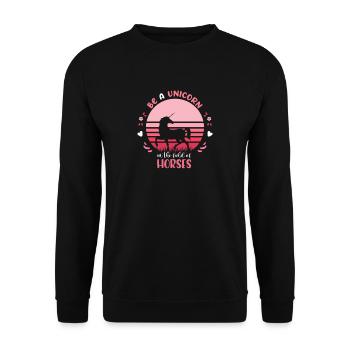 Sei ein Einhorn im Feld der Pferde Unicorn - Unisex Pullover - Schwarz - Vorne - Alina (178cm) & Michal (187cm)