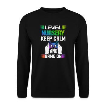 Level NURSERY keep calm and game on - Unisex Sweatshirt - black - Front - Alina (178cm) & Michal (187cm)