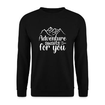 Abenteuer warten auf dich Wandershirt - Unisex Pullover - Schwarz - Vorne - Alina (178cm) & Michal (187cm)