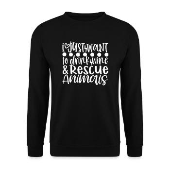 Ich will nur Wein trinken und Tiere retten - Unisex Pullover - Schwarz - Vorne - Alina (178cm) & Michal (187cm)