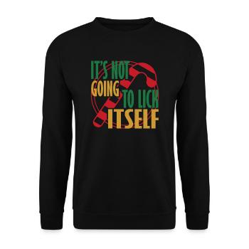 Sie wird sich nicht selbst lecken Ugly Christmas - Unisex Pullover - Schwarz - Vorne - Alina (178cm) & Michal (187cm)