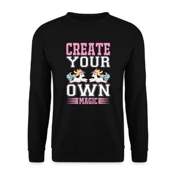 Erschaffe deine eigene Magie Unicorn - Unisex Pullover - Schwarz - Vorne - Alina (178cm) & Michal (187cm)