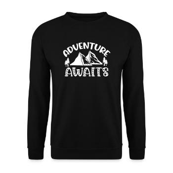 Abenteuer erwarten dich Wandershirt - Unisex Pullover - Schwarz - Vorne - Alina (178cm) & Michal (187cm)