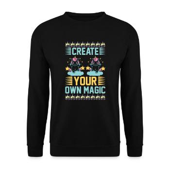 Erschaffe deine eigene Magie Unicorn - Unisex Pullover - Schwarz - Vorne - Alina (178cm) & Michal (187cm)