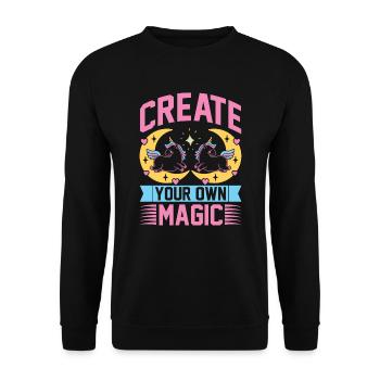 Erschaffe deine eigene Magie Unicorn - Unisex Pullover - Schwarz - Vorne - Alina (178cm) & Michal (187cm)