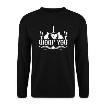 Ich wuff dich - Unisex Pullover - Schwarz - Vorne - Alina (178cm) & Michal (187cm)