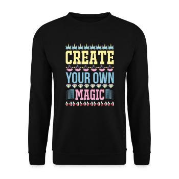 Erschaffe deine eigene Magie Unicorn - Unisex Pullover - Schwarz - Vorne - Alina (178cm) & Michal (187cm)