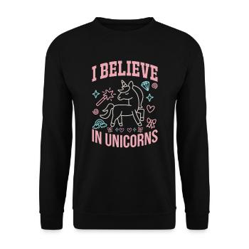 Ich glaube an Einhörner Unicorn - Unisex Pullover - Schwarz - Vorne - Alina (178cm) & Michal (187cm)