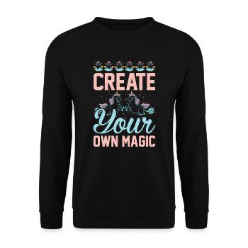 Erschaffe deine eigene Magie Unicorn - Unisex Pullover - Schwarz - Vorne - Alina (178cm) & Michal (187cm)