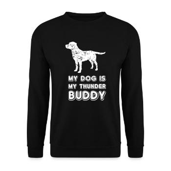 Mein Hund ist mein Thunder Buddy - Unisex Pullover - Schwarz - Vorne - Alina (178cm) & Michal (187cm)