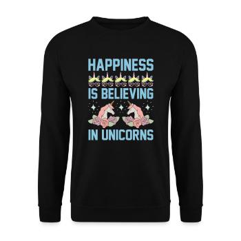Le bonheur, c’est croire en la licorne licorne - Sweat-shirt Unisexe - noir - Devant - Alina (178cm) & Michal (187cm)