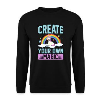 Erschaffe deine eigene Magie Unicorn - Unisex Pullover - Schwarz - Vorne - Alina (178cm) & Michal (187cm)