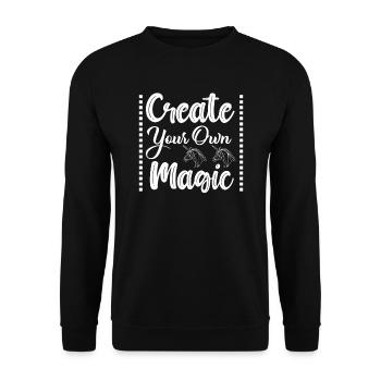 Erschaffe deine eigene Magie Unicorn - Unisex Pullover - Schwarz - Vorne - Alina (178cm) & Michal (187cm)