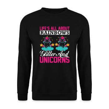 La vie est faite d’arcs-en-ciel et de licorne scintillante - Sweat-shirt Unisexe - noir - Devant - Alina (178cm) & Michal (187cm)