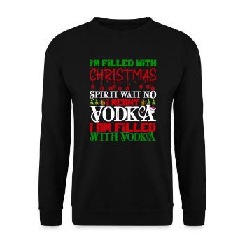 Hässliche Weihnachten Wodka Ugly Christmas Sweater - Unisex Pullover - Schwarz - Vorne - Alina (178cm) & Michal (187cm)